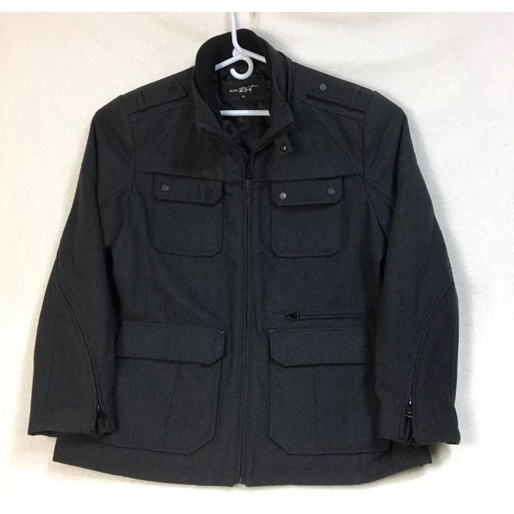 Black Rivet Mens Wool Blend Charcoal Gray Pea Coat Jacket Size XXL Full Zip